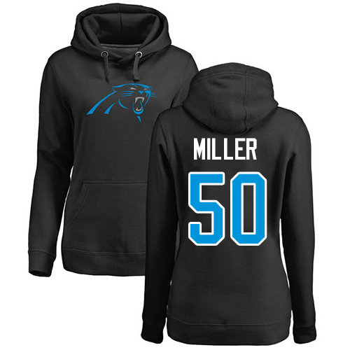 Carolina Panthers Black Women Christian Miller Name and Number Logo NFL Football #50 Pullover Hoodie Sweatshirts